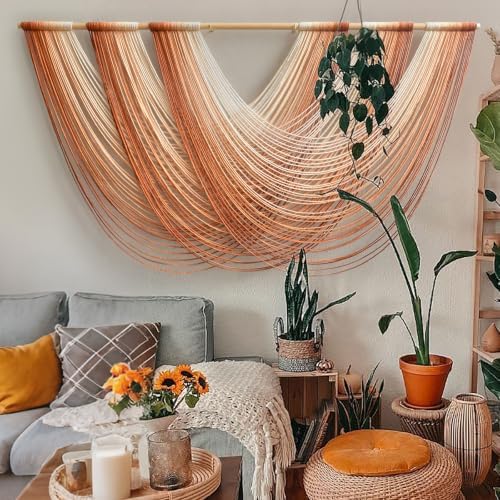 Macrame Wall Hanging Orange Boho Fiber Art Large Decor 57"W*31"L - Image 2