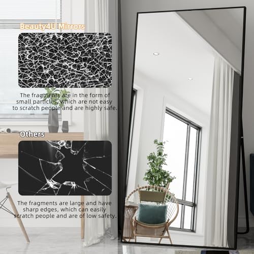 Beauty4U 79" x 39" Full Length Mirror with Stand, Black Large Floor Mirror - Image 4