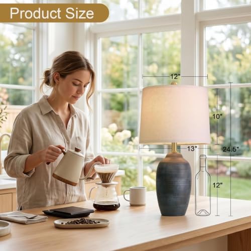 24.5" Vintage Ceramic Table Lamp for Living Room Black Single - Image 5