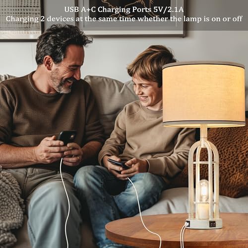 SRJJA 24" Farmhouse Table Lamps for Living Room Bedroom Set of 2, USB A+C - Image 3