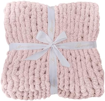 Bigacogo Chunky Knit Throw Blanket for Couch, 40x80 inches, Rose Tan - Image 7