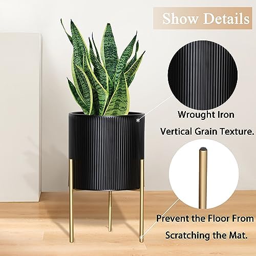 ARNIS Modern Planter Pots, Set of 2 Round Large Planters with Stand, Decorative Planters, Metal Pots with Drainage Holes for Living Room, Office, Garden or Balcony, 8.25 &10.5 Inch, Black & Gold - Image 3