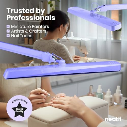Neatfi XL 2,500 Lumens 30W LED Task Lamp for Manicure Table, Crafts, Workbench, Office – 22” Wide Shade Desk Light | Eye-Caring 6500K | 4-Level Brightness (Lavender, Non-CCT with Clamp) - Image 4