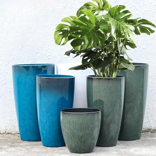 24,21,11 Inch Large Plastic Planters with Drainage Hole and Saucer - Set of 3 Tall Plant Pots Indoor Flower Pot Tall Round Planters Outdoor Large Tall Planter - Image 7