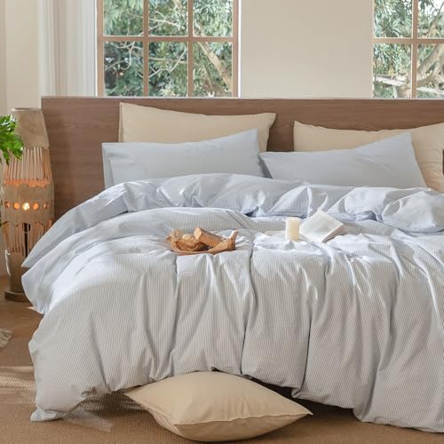 MooMee Striped Duvet Cover Set 100% Washed Cotton Linen Like - Image 6