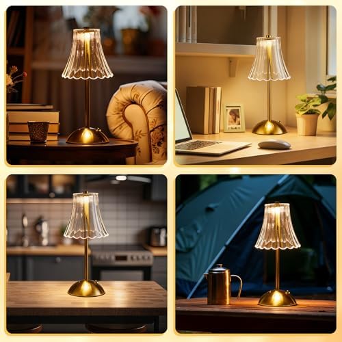 4 Pcs Cordless Table Lamp Rechargeable Touch Lamp, Gold Flower - Image 6