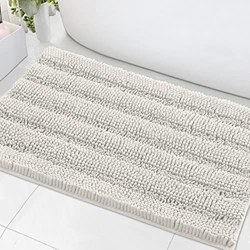 H.VERSAILTEX Bath Mats for Bathroom Non Slip Extra Thick Chenille Striped Bath Rug 24" x 36" Absorbent Non Skid Fluffy Soft Shaggy Rugs Washable Dry Fast Plush Mats for Indoor, Bath Room, Tub - Cream by HVERSAILTEX