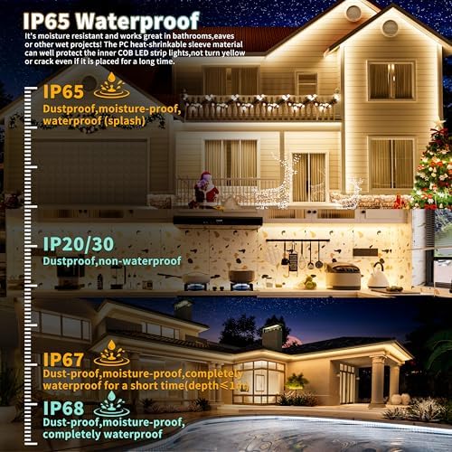 PAUTIX COB LED Strip Light CCT Tunable White IP65 Waterproof,CRI90+ 16.4ft/5m 2700K-6500K Dimmable 24V LED Tape Light,for Under Cabinet Bedroom Kitchen DIY Lighting(Adapter&Controller NOT Included) - Image 4