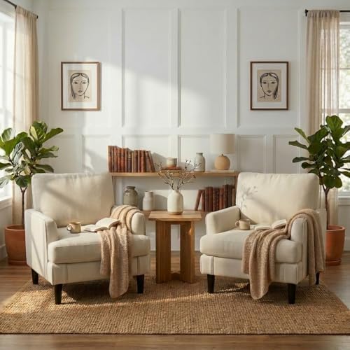 Kromax Accent Chair for Living Room Set of 2, Modern Reading Chair, Beige by KROMAX