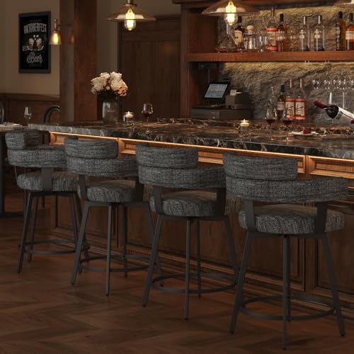 Counter Height Bar Stools with Full Back – Swivel Counter Stools Set of 2 with Linen Padded Back, Metal Footrest, Modern Barstools for Kitchen Counter, Island, Dining Room, Black 24 inch - Image 6