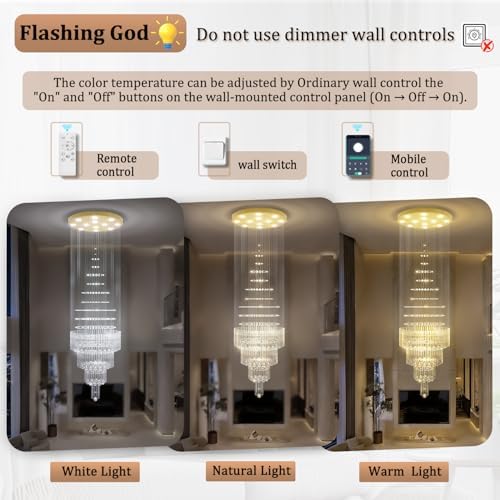 Flashing God D40 x H110 Gold Raindrop Crystal Chandelier LED Dimmable Contemporary Chandelier Large Pendant Light for Entryway Stairway Foyer - Image 6