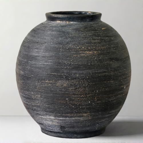 Large Black Ceramic Vase, 10.8" H, Black Bronze Glaze by KayolinCommunity