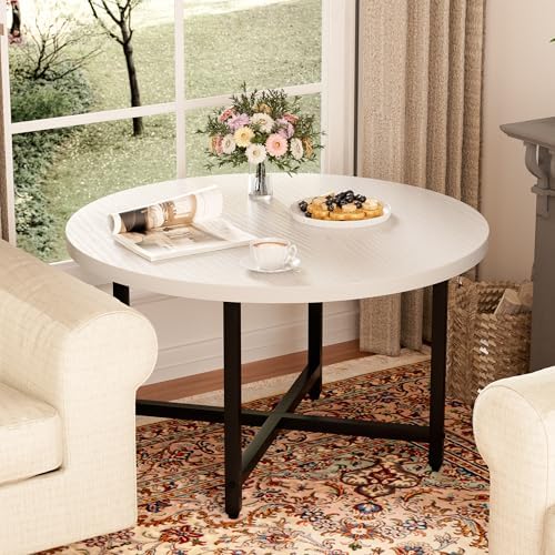 Round Coffee Table, Small Coffee Tables for Living Room, White Coffee Table - Image 2