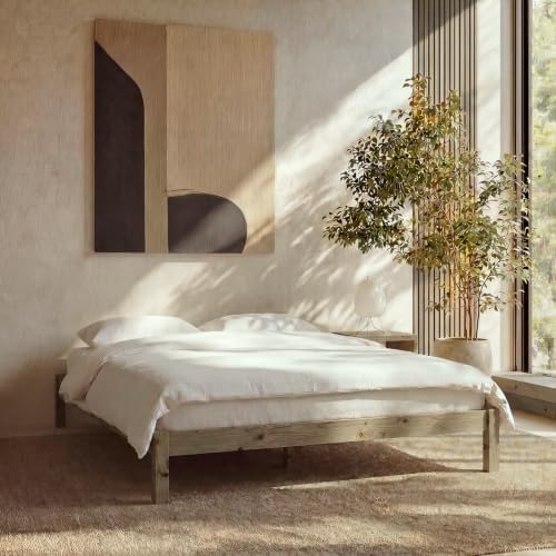 LIFEMENT Queen Bed Frame Classic Wood Platform, Noise Free, Under Bed Storage, No Box Spring Needed, Easy Assembly, Gray by LIFEMENT