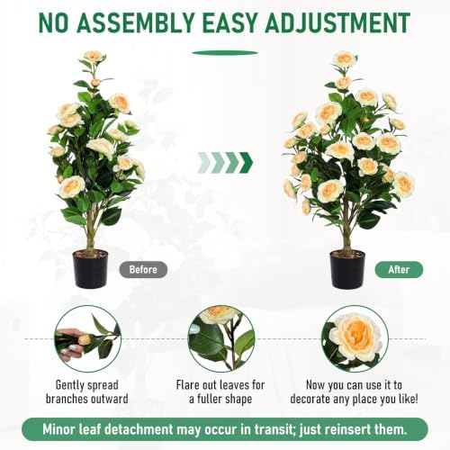 2 Pack Artificial Camellia Trees with Potted(Yellow Flowers) - Image 3
