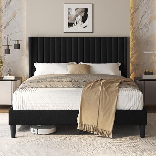 Yaheetech Queen Bed Frame with Headboard, Black Channel-Tufted Platform by Yaheetech