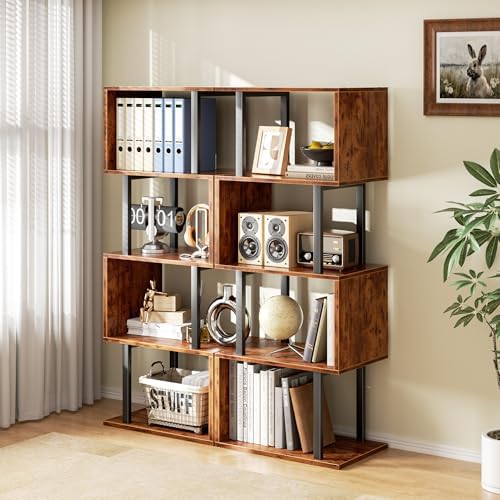 Furologee 5 Tier Bookshelf, S Shaped Geometric Bookcase, Rustic Brown - Image 2