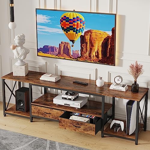 GYIIYUO TV Stand with Fabric Drawer - Entertainment Center and Industrial TV Console Table with Open Storage Shelves for Living Room, Bedroom - 55.1" Rustic Brown by GYIIYUO