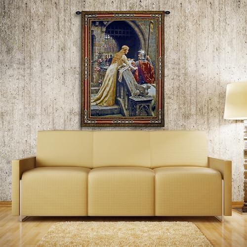 Godspeed Edmund Blair Leighton | Woven Tapestry Wall Art Hanging | Medieval Lady with Arthurian Knight | 100% Cotton USA Size 40x31 - Image 2