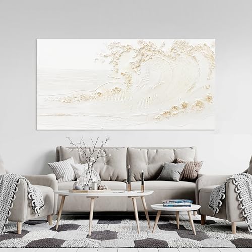 Canvas Wall Art Decor Modern Wall Art Pictures for Living Room Canvas Art Wall Decor Modern White Wall Art Prints Silent Waves Large White Artwork for Walls Bedroom Office Kitchen Wall Decor 24" X 48" - Image 4