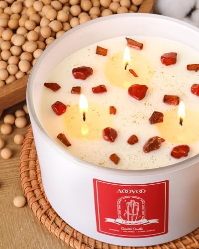 AOOVOO Apple Cinnamon Scented Candles for Women - 20oz 3 Wick Soy Candles for Home Scented, Aromatherapy Candle with Crystals Inside, Birthday Gifts Valentines Day Candle for Women Mom - Image 3