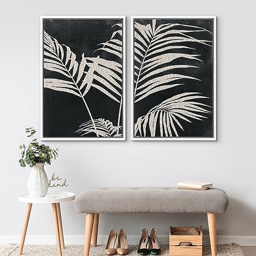 SIGNWIN Framed Canvas Print Wall Art Palm Leaf Print, Minimalist Wall Art, Black White Wall Art Prints for Living Room, Bedroom, Office - 24"" x36 x2 White - Image 2