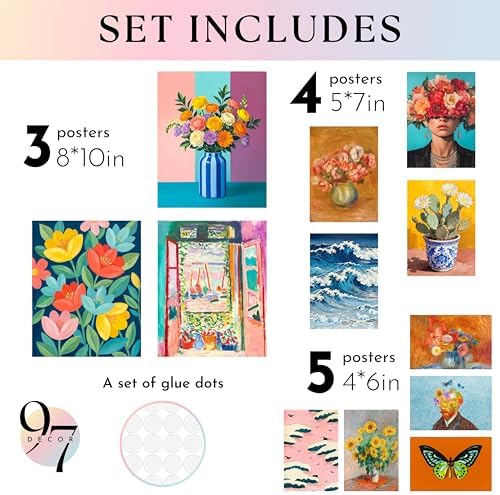 97 Decor Colorful Eclectic Wall Art, 12 Framed Prints, Black Frame - Image 2