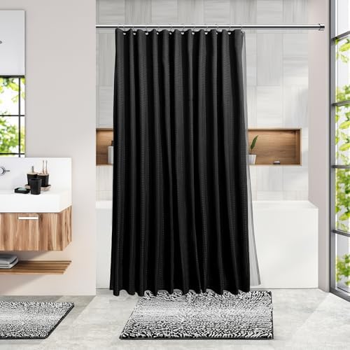 Clara Clark Bathroom Accessories Set - Bathroom Set, Bathroom Sets with Shower Curtain and Rugs, Shower Curtain Set with Bathroom Trash Can - Ombre Black - 22PC - Image 2