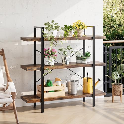 Heavy Duty 3 Tier Industrial Bookcase for Home Office, Rustic Brown - Image 5