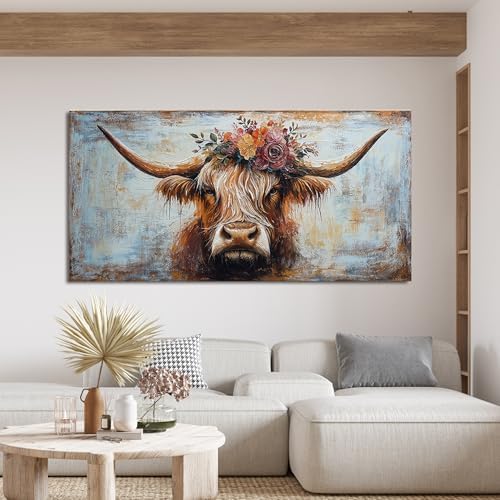 Canvas Wall Art Decor Canvas Art Wall Decor Highland Cow Wall Art Prints Wall Art Picutures for Living Room Large Vintage Wall Art Decorations Art Work for Walls Home Bedroom Office Decor 29" X 58" - Image 4