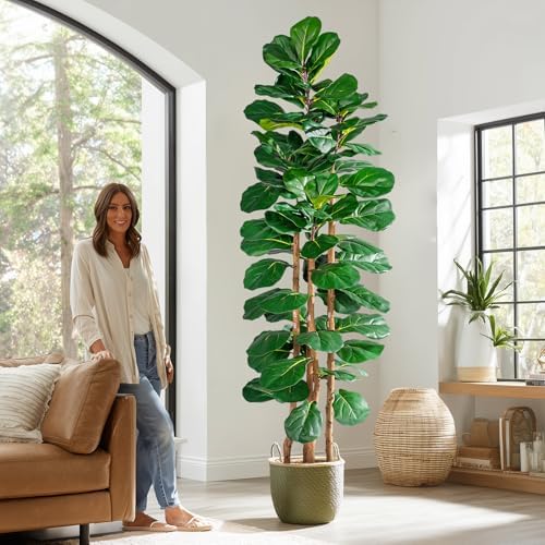 Tall Fake Fiddle Leaf fig Trees Large Artificial ficus Tree Indoor Outdoor Realistic Floor Plant Faux Plastic Plants Flowers for House Home Living Room Office Front Porch Modern Farmhouse Decor by Kgabbke