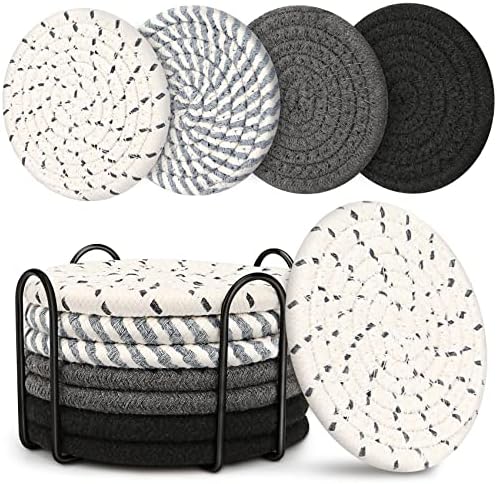 Coasters for Drinks, Coasters Set of 4 - Color, 8 Pack Coaster Set, Absorbent Coaster with Holder, Coffee Table Decor, Living Room Decor for House Warming Gifts by Smgmg