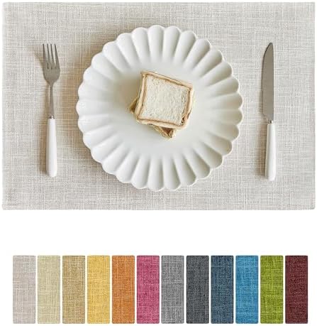 Softalker Faux Linen Cloth Placemats Set of 12-12 x 18 Inch, Cream by Softalker