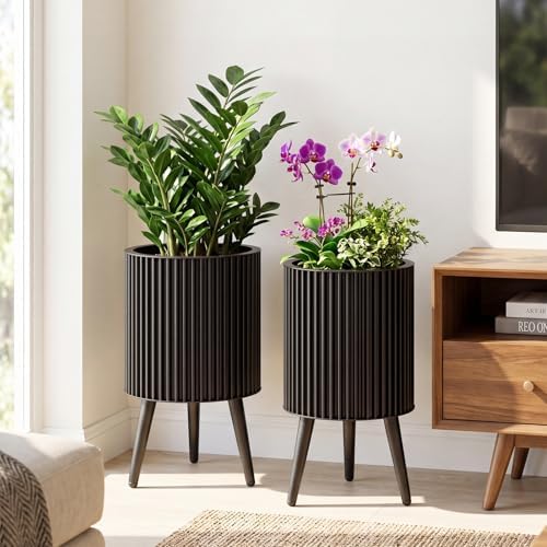 GIANTEX Plant Pot with Stand Set of 2, 14" & 12" Metal Plant Stand - Image 2