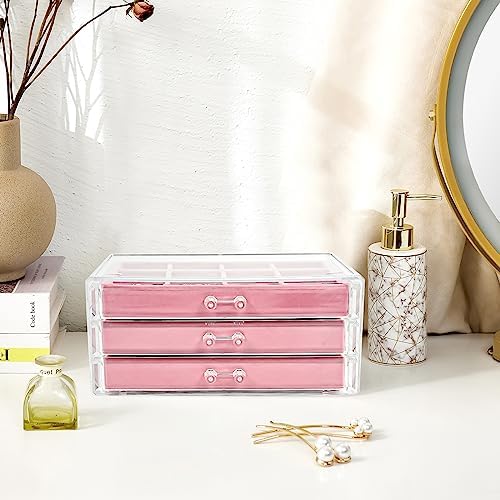 ProCase Earring Holder Organizer Jewelry Box with 3 Drawers, Pink - Image 6