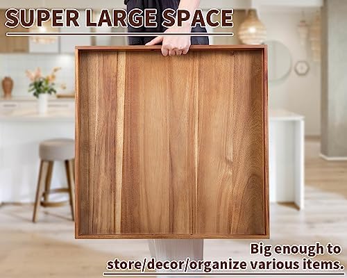 Extra Large Acacia Ottoman Tray, Generously 22" Square Wooden Serving Tray - Image 7