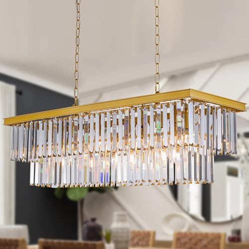 Wellmet Black Chandelier 40 inch, 11-Light Modern Rectangular Crystal Chandelier Ceiling Hanging, Linear Chandeliers Light Fixture for Living Room, Dining Room, Bedroom, Kitchen Island by Wellmet