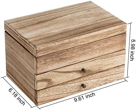 Meangood Jewelry Box Organizer for Women, 3 Layer Large Jewelry Storage Case, Rustic Wooden Jewelry Box with Mirror & Ring Tray for Necklace Earring Bracelets Rings, Vintage Style (Carbonized Black) - Image 6
