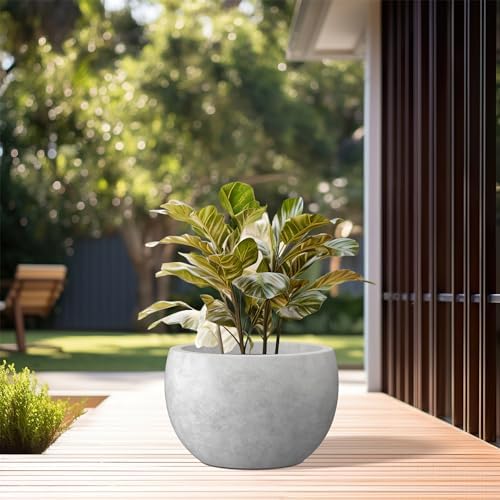 Kante Small Round Bowl Pale Gray Concrete Planter 11.8" Dia, Outdoor - Image 4