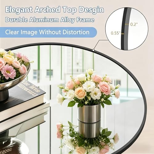 Dewfig Arched Full Length Mirror, 90"x46" Large Floor Mirror, Black - Image 4