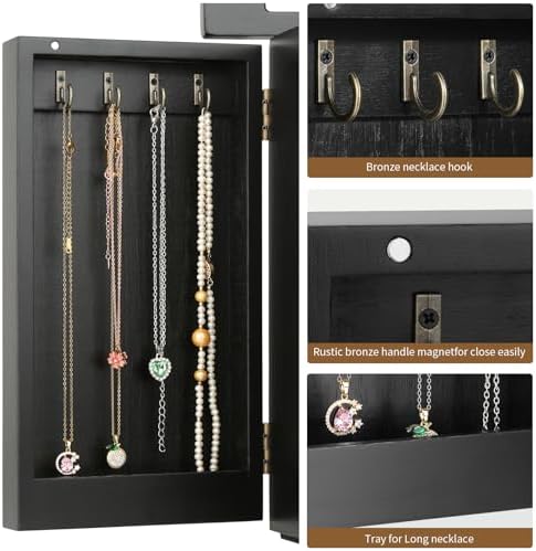 Meangood Jewelry Box Jewelry Organizer, 5-Layer Wooden Jewelry Organizers and Storage Boxes for Women Girls, Ring Earring Bracelet Necklace Holder Organizer with Mirror & Drawers(Black) - Image 4