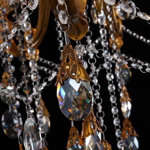 Antique Gold Crystal Chandelier 6-Light Candle Style Pendant Light - Image 4