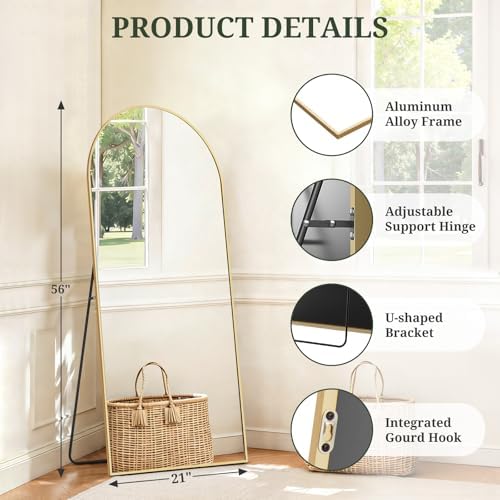 Mirror Full Length 56"x21", Arched Full Body Floor Mirrors with Stand - Image 4