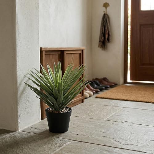 15 Inches Artificial Agave Plant for Indoor & Outdoor - Large Fake Agave Plant in Black Pot with Real Stone Pebbles, Modern Home Office Decor, 81 Leaves - Image 5