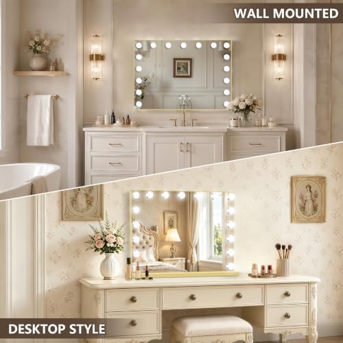 Ratsamee Gold Hollywood Vanity Mirror with Lights, 17 Dimmable Bulbs, 3 Color Lights,Make Up Lighted Mirror, Aluminum Metal Frame, USB Charging Port（26" x 20"） - Image 4