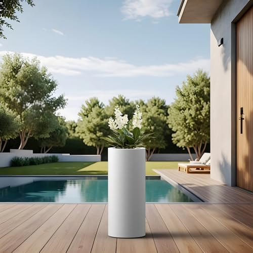 Kante Small Round Column White Concrete Planter 18.9" Tall, Outdoor - Image 4