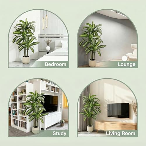 5FT Artificial Tree Dracaena Plant in Decorative Pot-Realistic Fake Plant for Indoor Outdoor Use,Home Office Living Room Decor,Real Touch Leaves,Housewarming Gift,Black Planter - Image 7