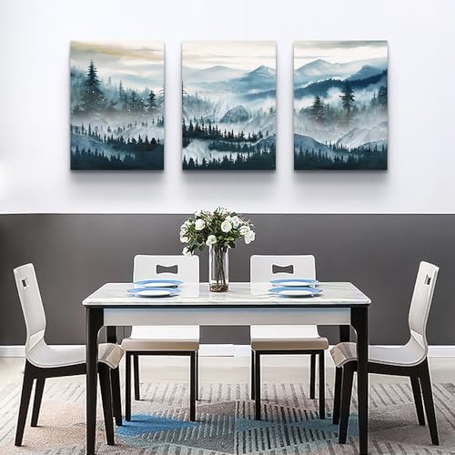 MHARTK66 Wall Art for Living Room,Mountain Landscape Wall Decor,Large Foggy Forest Artwork for Walls, 3 Piece Nature Paintings Prints for Bedroom Hallway Office Kitchen Home Decorations, 20x28 Inch - Image 6