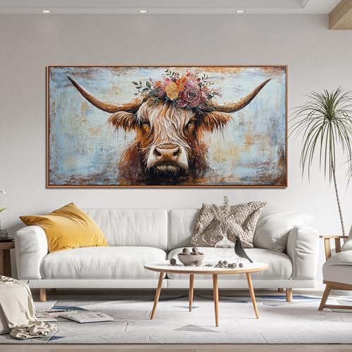 Canvas Wall Art Decor Canvas Art Wall Decor Highland Cow Wall Art Prints Wall Art Picutures for Living Room Large Vintage Wall Art Decor Framed Artwork for Walls Home Bedroom Office Decorations 29" X 59" - Image 4