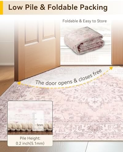 RELEANY Washable Area Rug, Runner 2'x10', Pink - Image 4